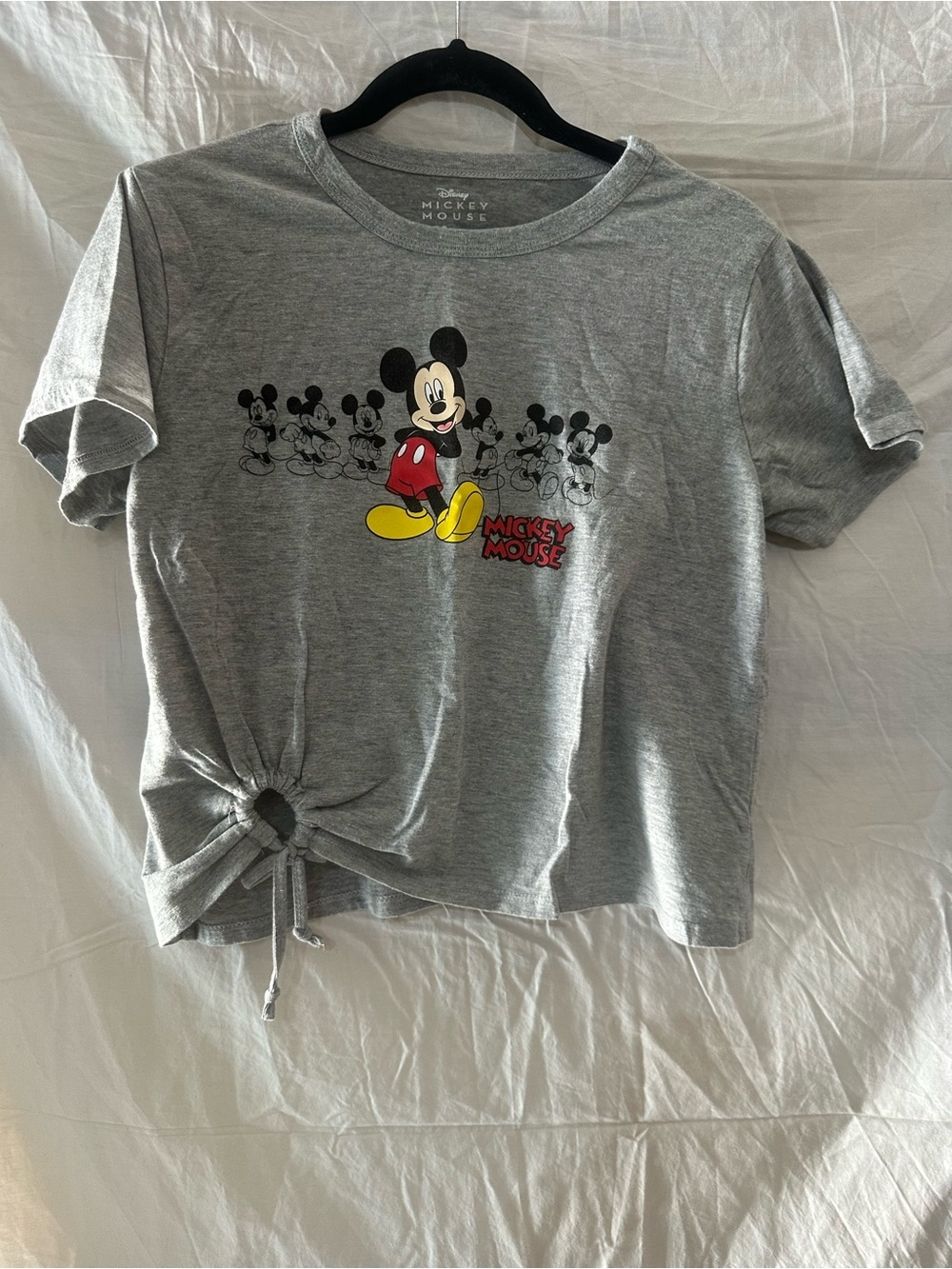 Disney Gray Mickey Mouse Tie-Hem Short Sleeve Tee